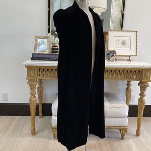 Black Velvet Ruched Shoulder Long Over Coat Cape from Zara Size M